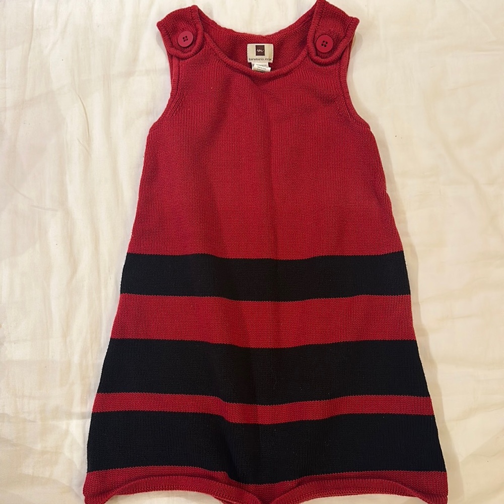 Tea Collection Girls Jumper Size 5 Red Black Stripe Maramures Sweater Dress Knit